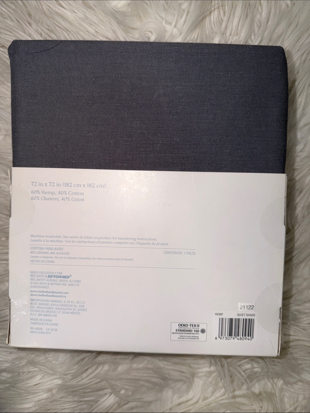 Hemp Shower Curtain - Gray - Picture 2 of 2